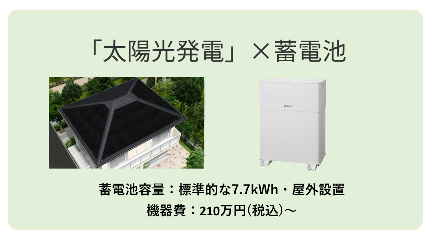 太陽光発電×蓄電池。蓄電池容量は屋外設置の場合標準的な7.7kWh