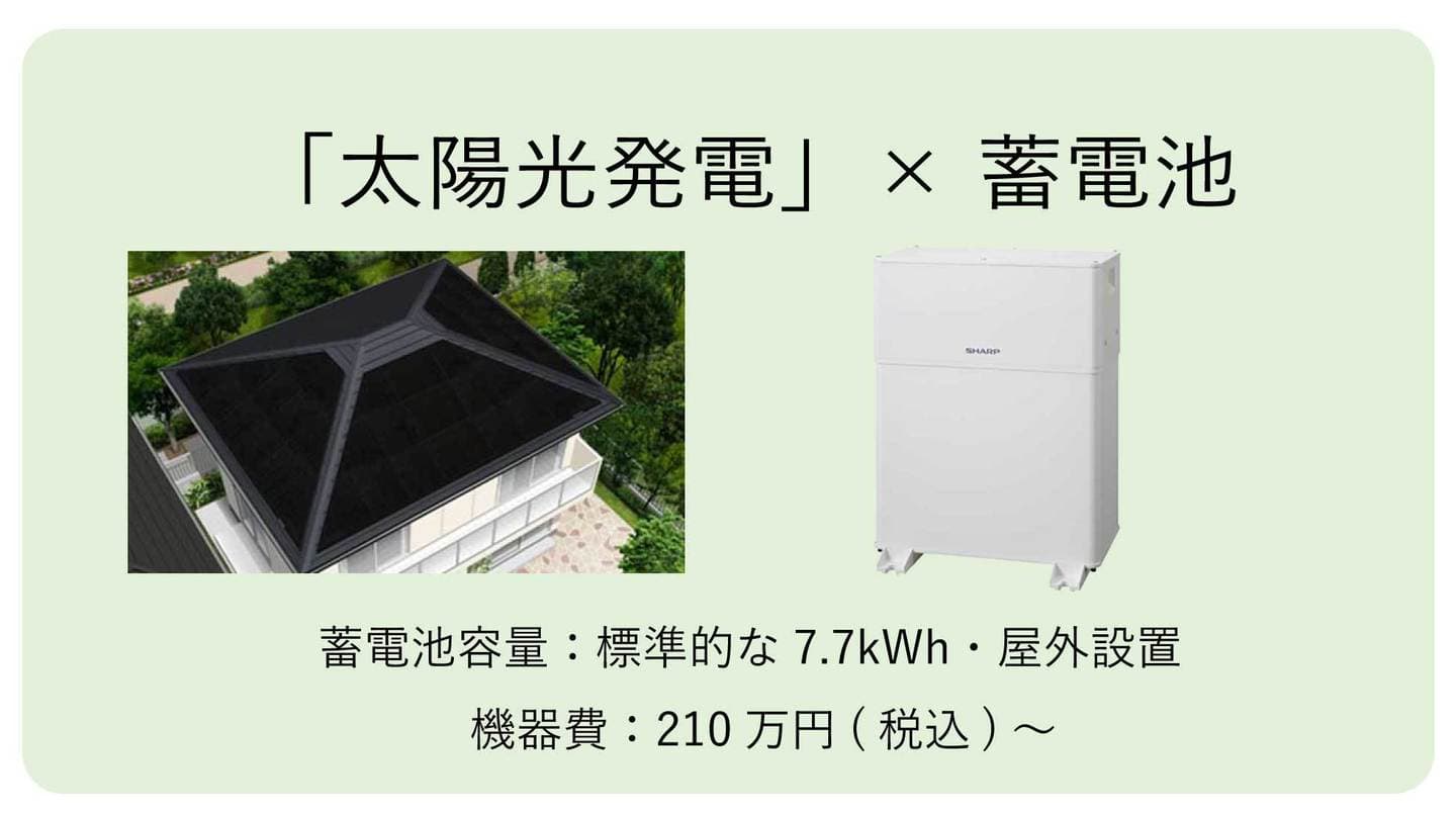 太陽光発電×蓄電池。蓄電池容量は屋外設置の場合標準的な7.7kWh